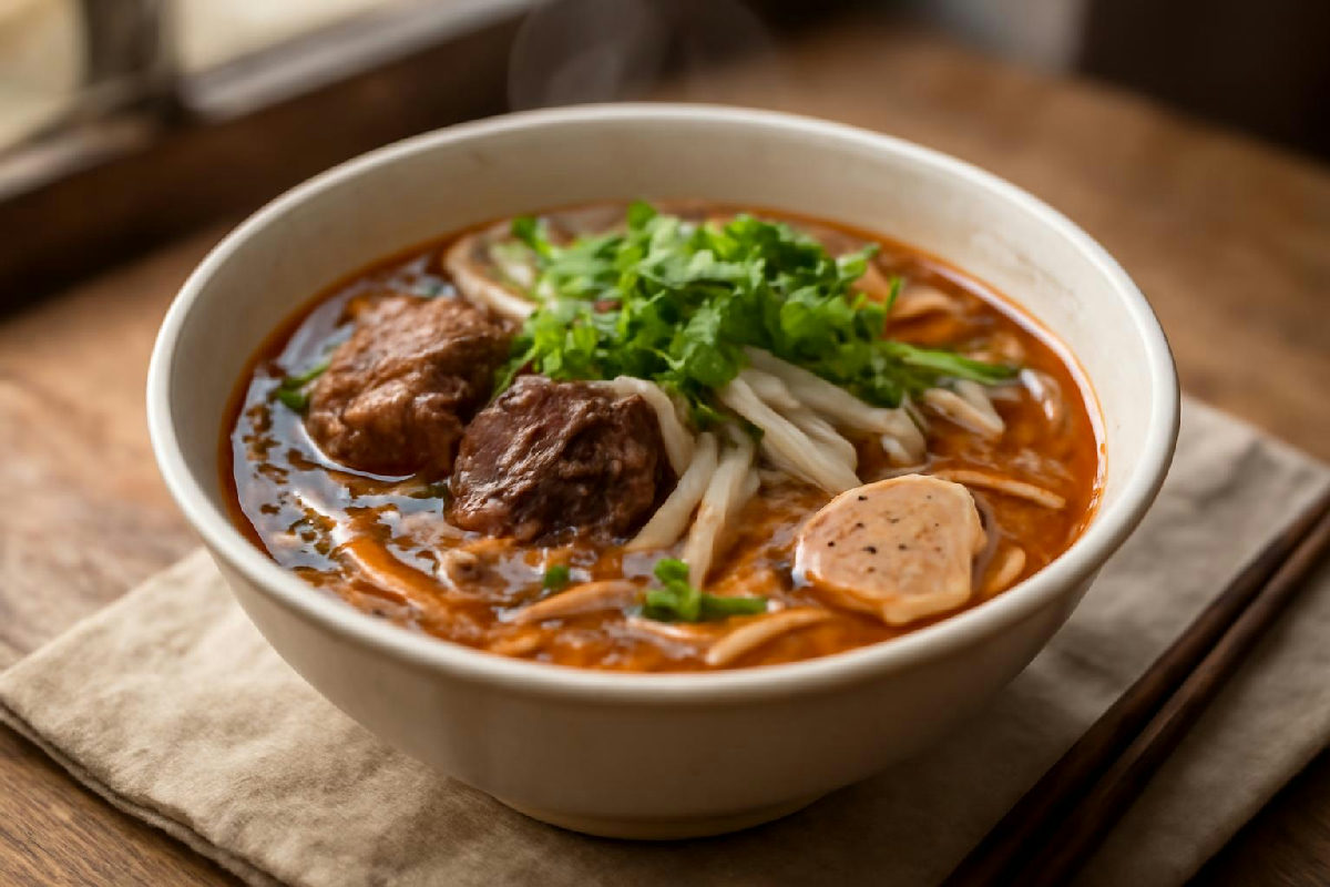 tô bún bò Huế nhiều nước dùng đậm vị và muối