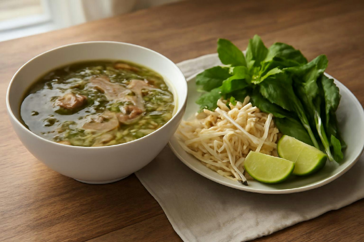Đĩa rau sống, giá và rau thơm ăn kèm tô phở