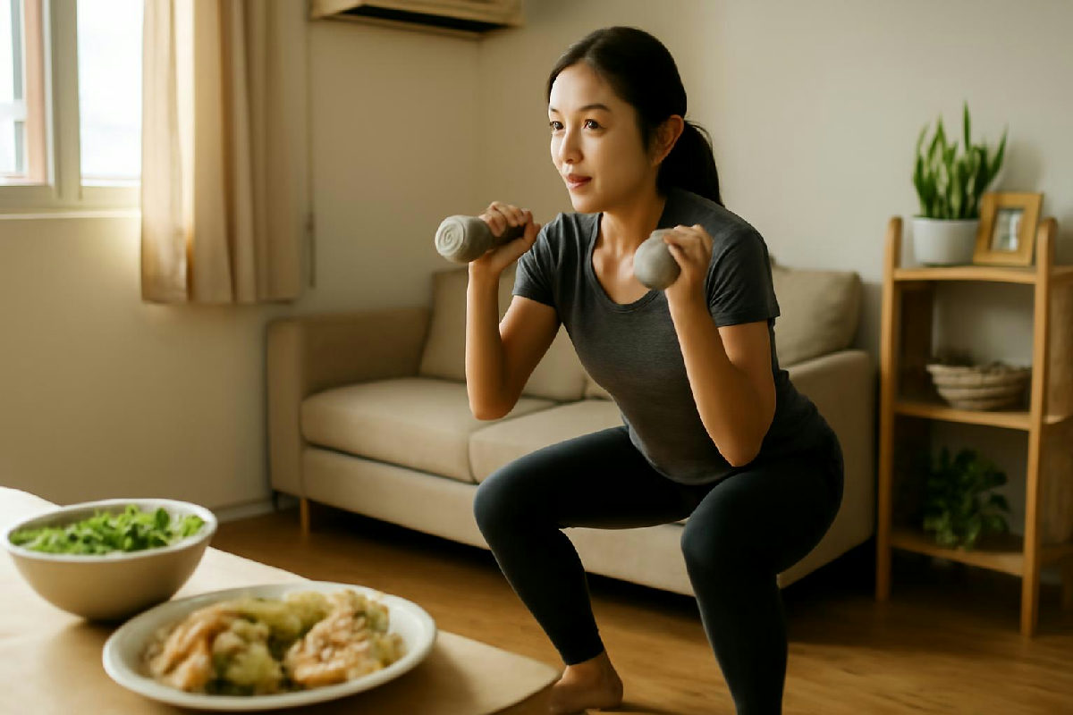 Người đo vòng eo bằng thước dây để bắt đầu cách giảm mỡ bụng