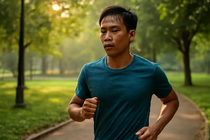 Người đang chạy bộ buổi sáng, mồ hôi trên trán