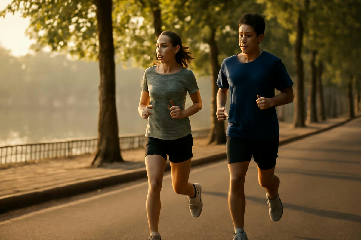 người đi bộ buổi sáng để tăng vận động khi cân chững