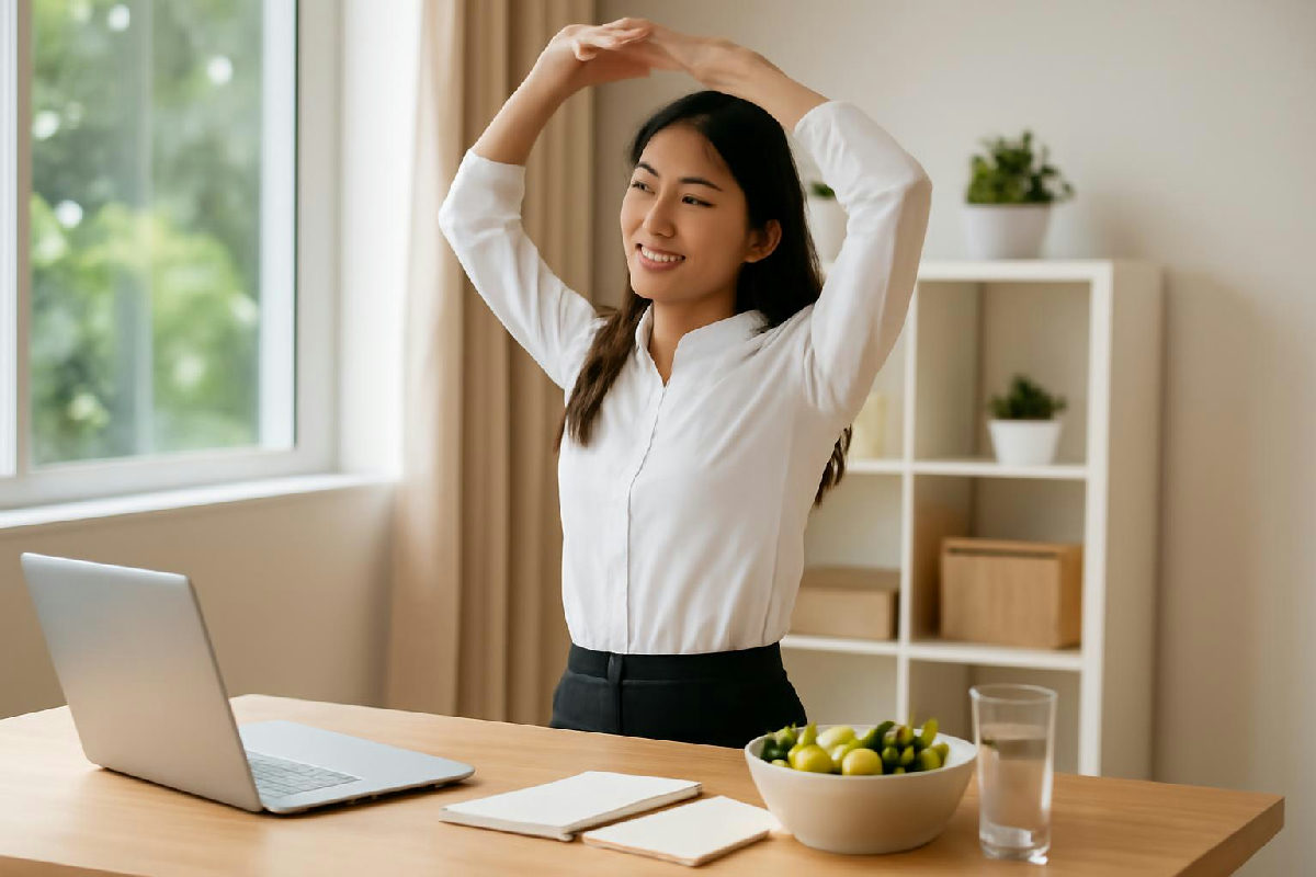 Nhân viên văn phòng đứng dậy vận động để giảm cân cho dân văn phòng