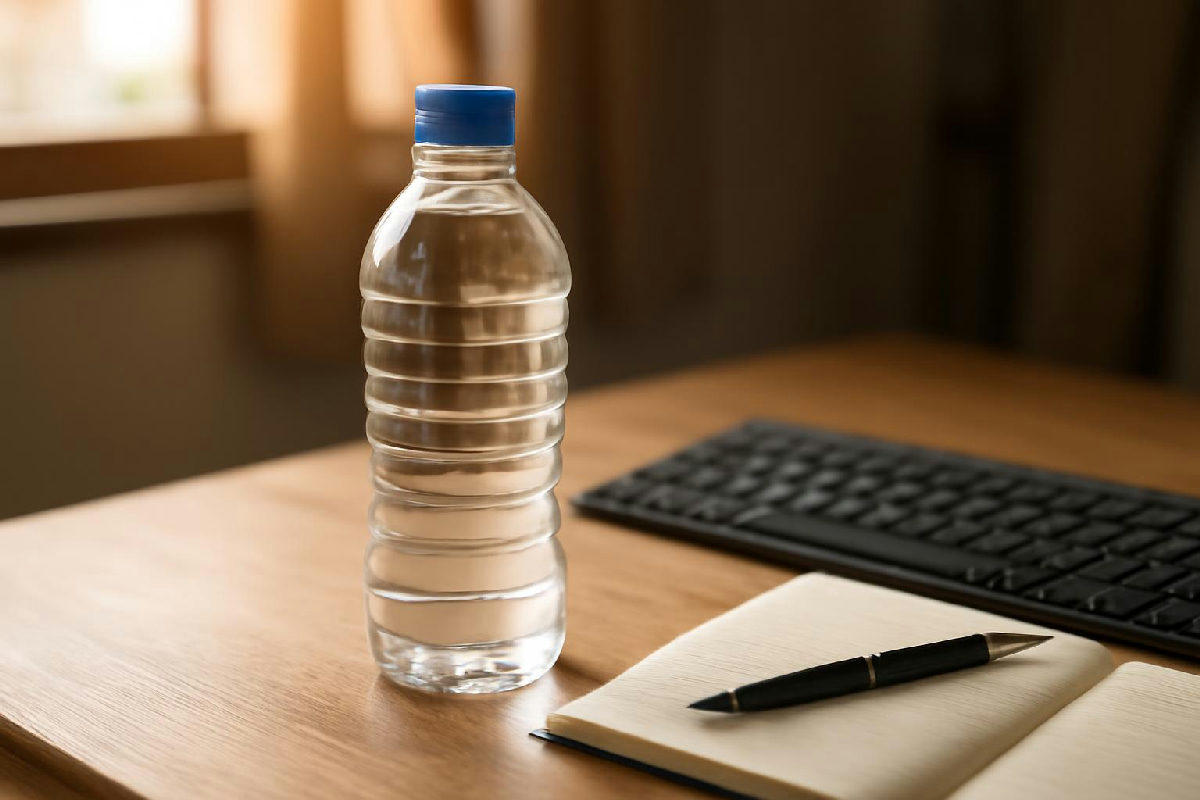 bình nước 500 ml trên bàn làm việc văn phòng