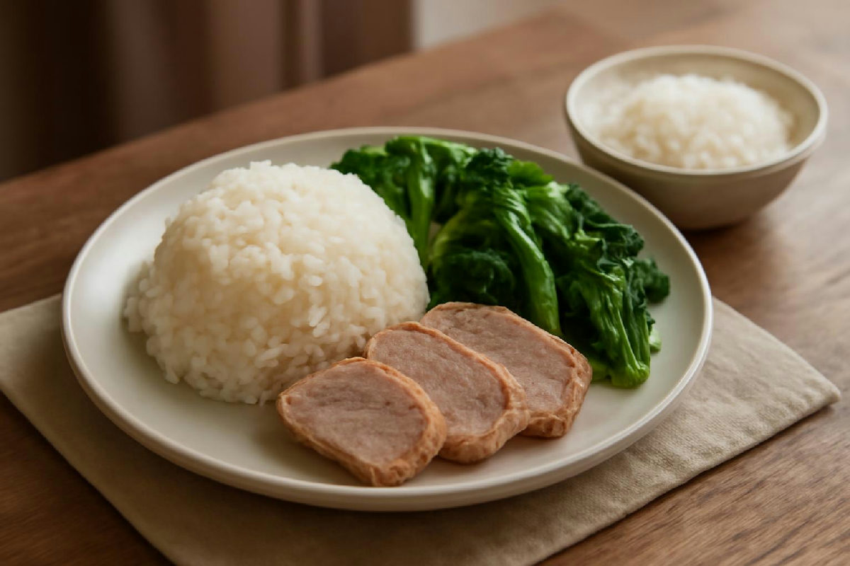 Đĩa cơm vừa phải nhiều rau giúp tạo thâm hụt calo