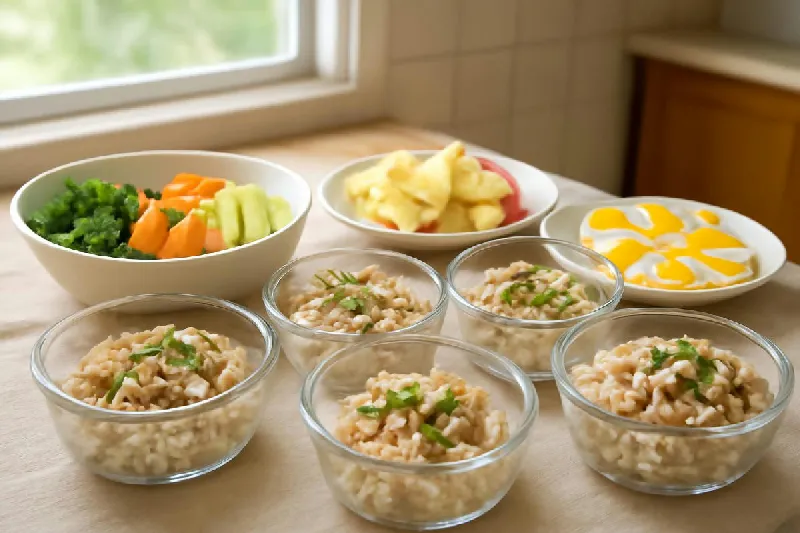 Mâm cơm Việt có cá kho, canh rau và đĩa rau luộc