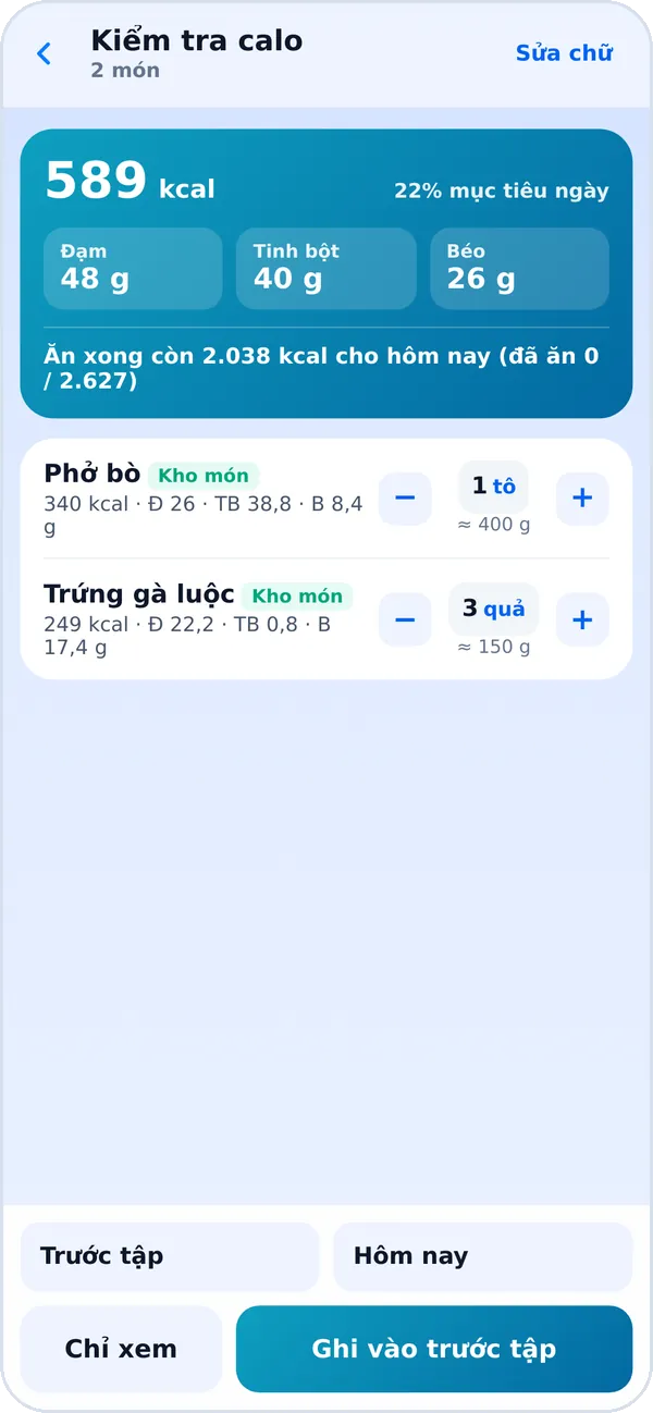 Tính calo cả bữa